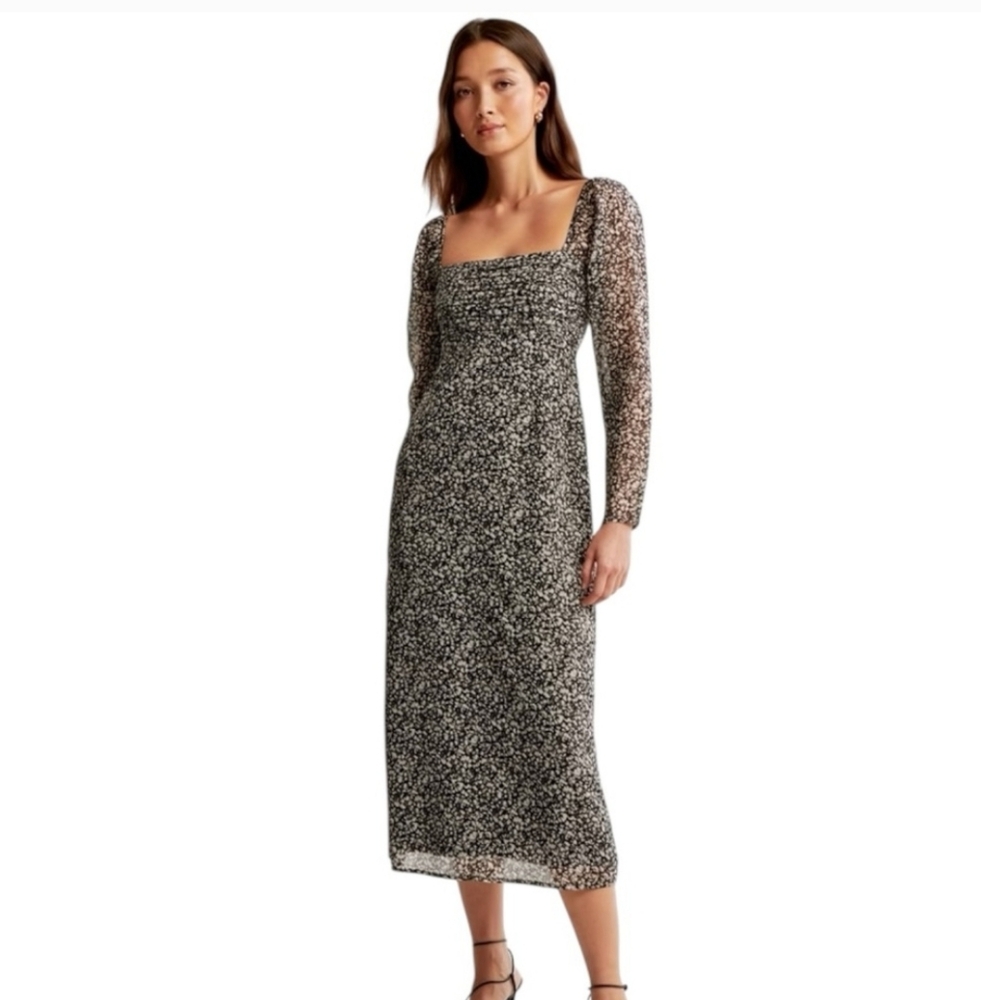 NEW Abercrombie & Fitch Emerson Chiffon Long-Sleeve Midi Dress size Small